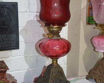 A Victorian Era Ruby Red Duplex Oil Lamp