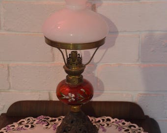 Antique French Red Font Oil Lamp