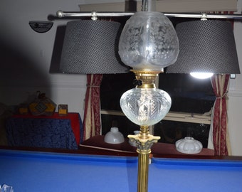 A Victorian Era Brass and Glass Banquet Oil Lamp