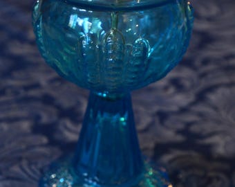 A Blue Glass American "Turkey Foot" Oil Lamp