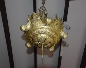 A Set of Three Art Deco Slip Shade Metal Ceiling Chandeliers