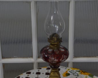 A  circa 1900's Bohemia Flashed Ruby Red Font Oil Lamp