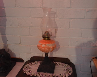 Coral Coloured English Oil Lamp