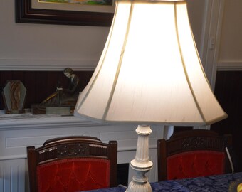 A Shabby White Painted Ornate Brass Table Lamp