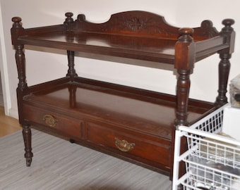 An Edwardian Era Oak Two Tier Two Drawer Dumb Waiter