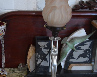 A Superb Art Deco Flame Shaded Naked Lady/Diana Lamp
