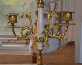 A Fine Pair of Alabaster and Brass Candelabra