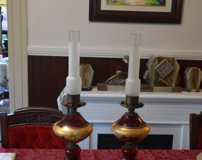 Featured listing image: A Magnificent Pair Of Bohemia Glass Hand Painted Table Lamps