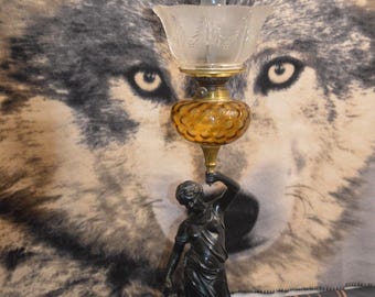 A Magnificent French Solid Bronze Diana Huntress Oil Lamp