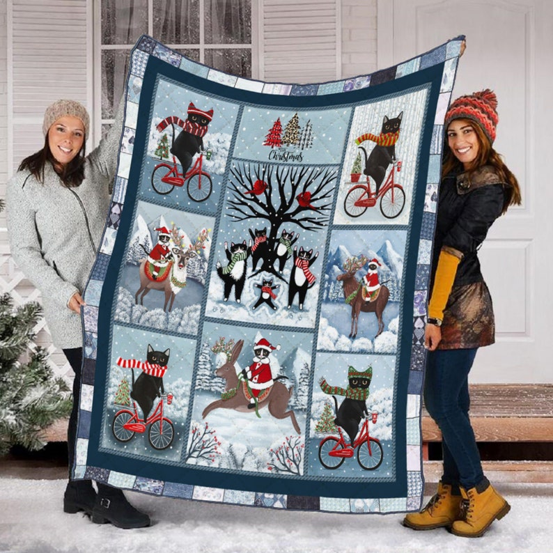 Christmas Cat Pattern Quilt Fleece Blanket Cat Lovers Etsy