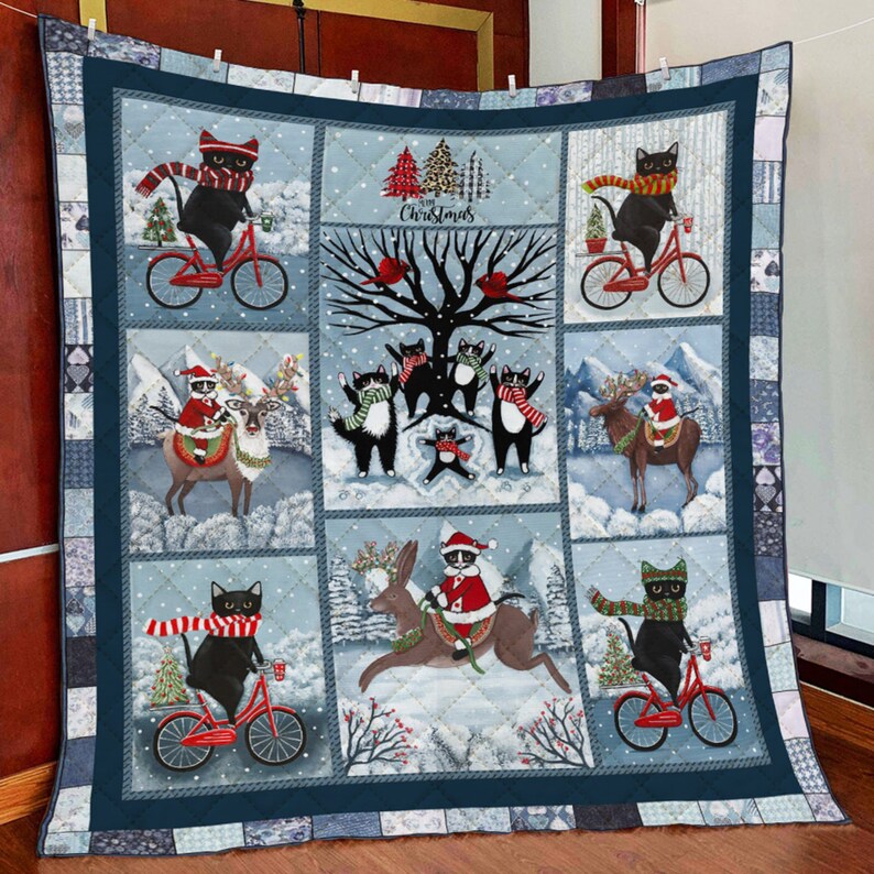 Christmas Cat Pattern Quilt Fleece Blanket Cat Lovers Etsy