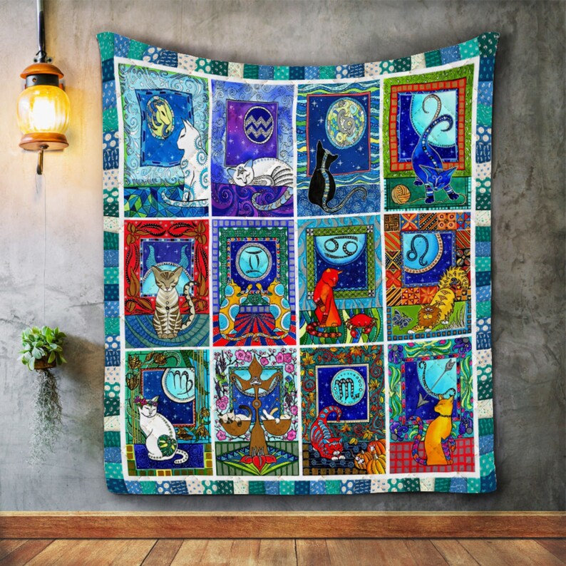 Sternzeichen Katze Muster Quilt Fleece Decke Katze Liebhaber | Etsy