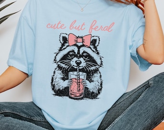 Cute But Feral Raccoon Comfort Colors® Shirt, Feral Girl Summer Tee, Funny Raccoon Gift Shirt,  Retro Raccoon Shirt, Funny Raccoon Tee