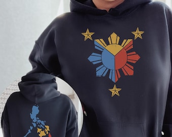 Sun And Stars Distressed Hoodie, Philippine Map Hoodie, Proud Pinay, Filipina Gift Hoodie,  Filipino Gift, Gift For OFW, Gift For Pinoy