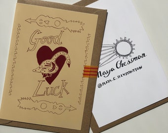 Good Luck Greetings Card Folk Art Swan