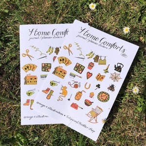 "Sticker Bogen ""Home Comforts"" für Journale und Planer, A5 Papier Schreibwaren, Cottagecore, Hausarbeit, Basteln, Kochen, Maus,"