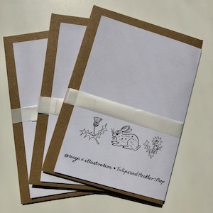 Rabbit Treasures Greetings Card, Bunny, folk art, birthday, congrats, thank you, pink image 2