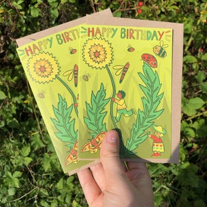 Happy Birthday Pusteblumen Grußkarte - Blume, Natur, Käfer
