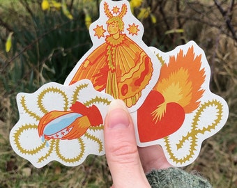 Recycled Paper Stickers, Magic, Hands, Moth, Sacred Heart