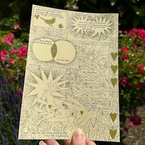 Cómic con criaturas, plantas y estrellas