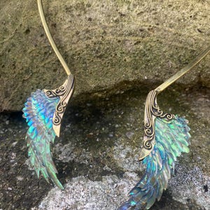 Angel Wing Abalone Shell Torque Collar Necklace - Bohemian - Hand Carved - Goddess - Mystical - Angelic - Unique Piece