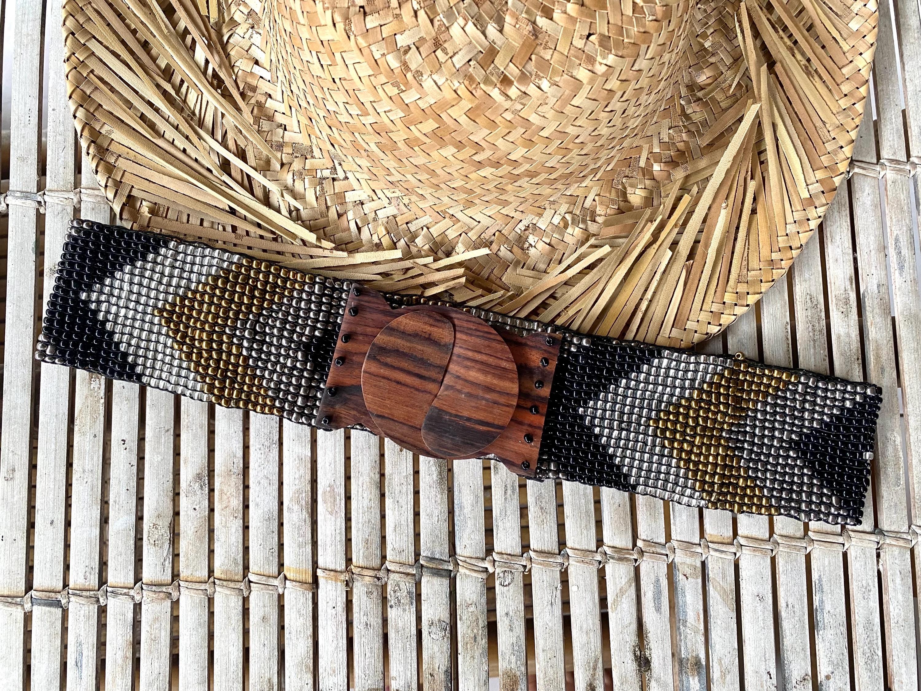 Bali vintage bamboo wrap beaded drop belt Bali Glass Bead Statement Belt with Wood Hook Buckle | Pink  main image 4