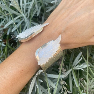 Angel Wing Mother of Pearl Hammered Silver Plated Statement Cuff Torque Bracelet- Bohemian - Hand Carved - Goddess - Mystical - Angelic
