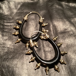 Trojan Studded Buffalo Horn Hoop Earrings - Hand Carved - Goddess - Mythical - Unique Piece - Tribal - Bohemian