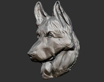 Duitse Herder 3D Head Relief Sculpture 3D-model . Stl
