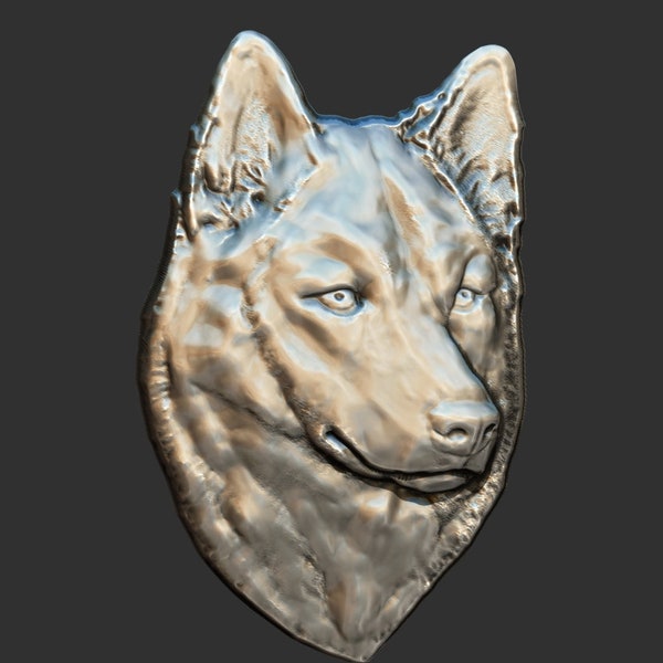 Sibirische Husky Kopf 3D Relief Skulptur 3D Modell. Stl