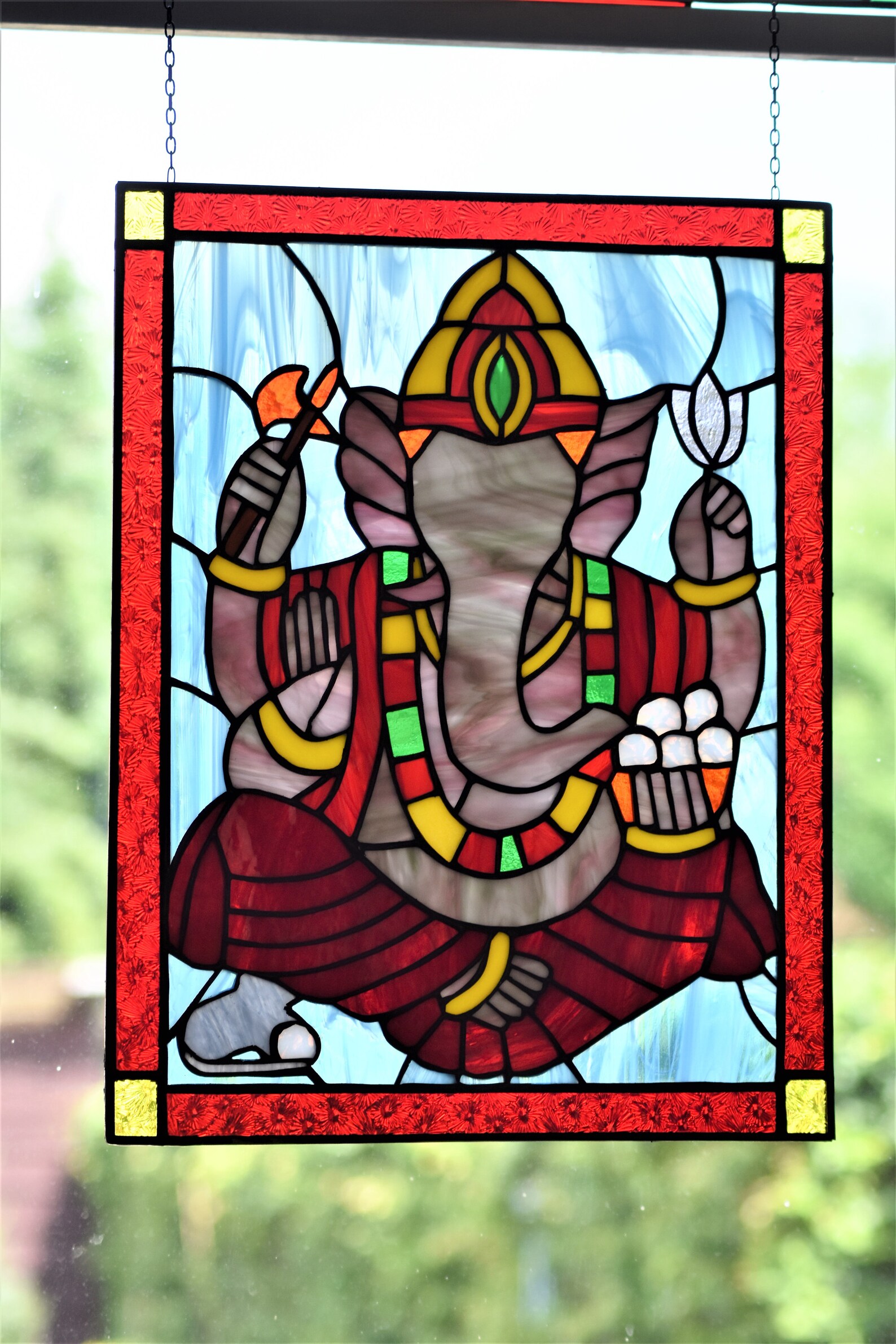 Ganesh Stained Glass Window Wall Decoration Tiffany System Hinduism India Etsy