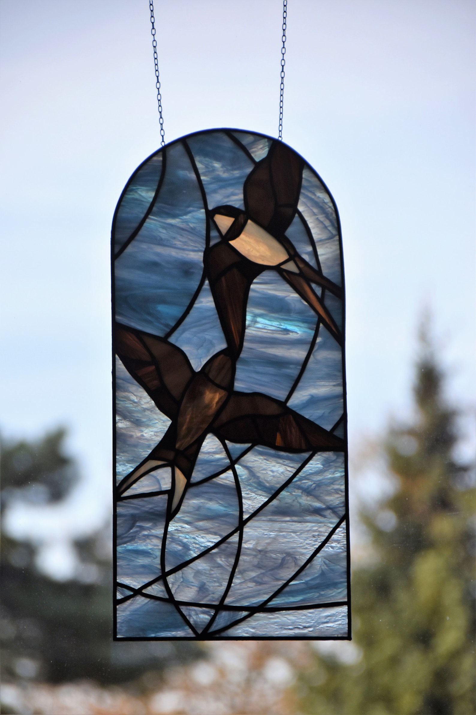 Zwaluwen in Tiffany glas in lood raam decoratie suncatcher | Etsy