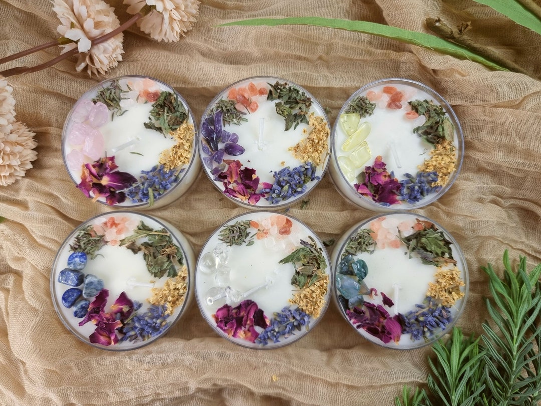 Crystal Intention Candle: Soy Wax Tealight Infuse With Crystals and ...