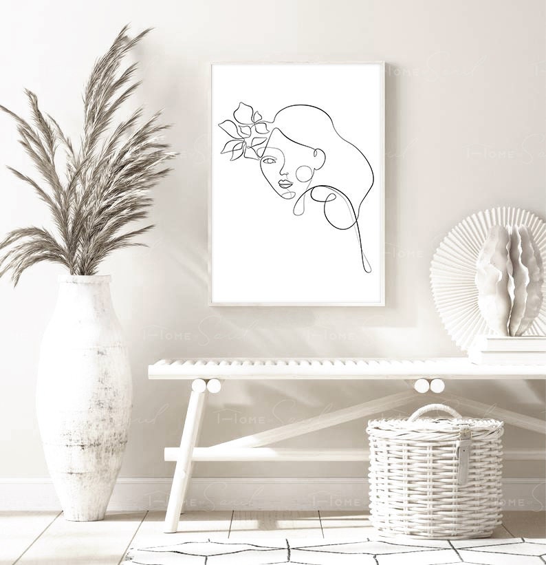 Head Of Flowers Art Print Modern Wall Art Woman With Flower Etsy