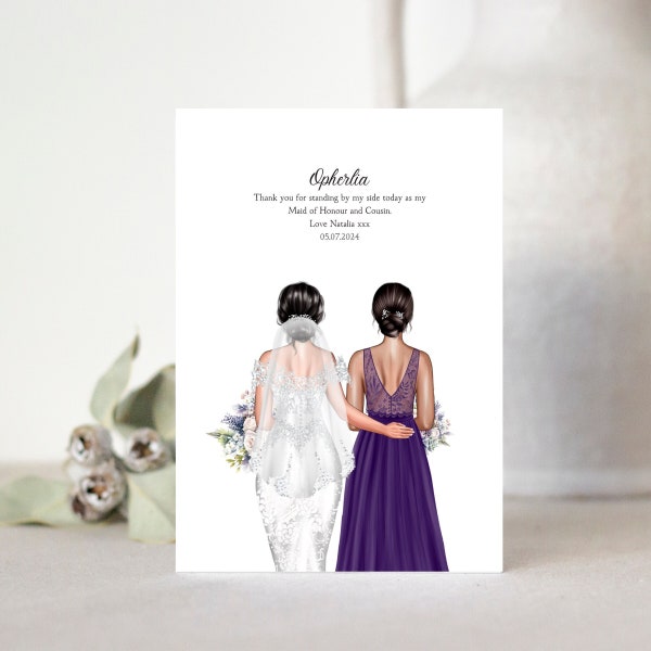Personalised Bridesmaid Thank You Print, Cousin Bridesmaid Print, Gift From Bride To Bridesmaid, Personalised Bridesmaid Print