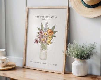 Personalised Birth Flower Family Print | Family Gift| Family Flower Print| Mothers Day Gift | Birthday gift For Mum | Housewarming Gift