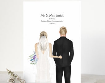 Bride And Groom Print, Mr & Mrs Wedding Gift, Personalised Wedding Print For Bride and Groom, Wedding Present For Newlyweds