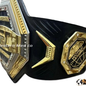 UFC Legacy Championship Replica Title Belt: Genuine Leather, Golden 3d Zinc Metal Plates image 4