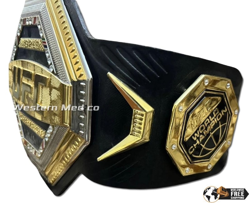 UFC Legacy Championship Replica Title Belt: Genuine Leather, Golden 3d Zinc Metal Plates image 4