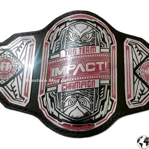 Impact Wrestling Tag Team Championship Title Belt 4mm Zinc Metal Plates 3mm Thick 100% Genuine Leather Strap, New Tna Impact Tag Team Title