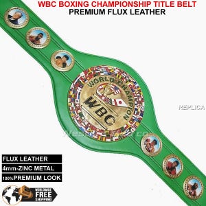 WBC World Boxing Champion Title Belt Flux Leather 3D Design Adult Size Replica Wbc Title Belt 4mm Zinc Metal Plates New