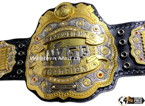 IWGP V4ヘビー級選手権レプリカタイトルベルト：4mm真鍮＆本革ブラック