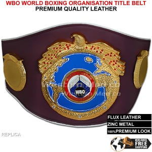 WBO World Boxing Organization Championship Boxing Belt Genuine Leather Strap Zinc, Replica New Wbo Title Belt