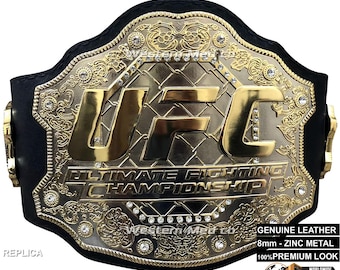 UFC Classic Championship Replica Title 8mm Zinc Belt: Genuine Leather Strap Adult Size