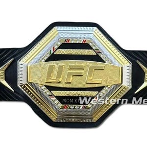 UFC Legacy Championship Replica Title Belt: Genuine Leather, Golden 3d Zinc Metal Plates image 2