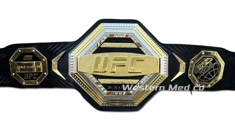 UFC Legacy Championship Replica Title Belt: Genuine Leather, Golden 3d Zinc Metal Plates image 2
