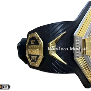 UFC Legacy Championship Replica Title Belt: Genuine Leather, Golden 3d Zinc Metal Plates image 3