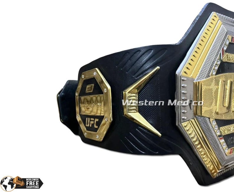 UFC Legacy Championship Replica Title Belt: Genuine Leather, Golden 3d Zinc Metal Plates image 3
