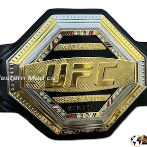 UFC Legacy Championship Replica Title Belt: Genuine Leather, Golden 3d Zinc Metal Plates image 1