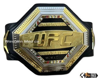 Réplica del cinturón de campeón del UFC Legacy: cuero genuino, placas de zinc 3D doradas
